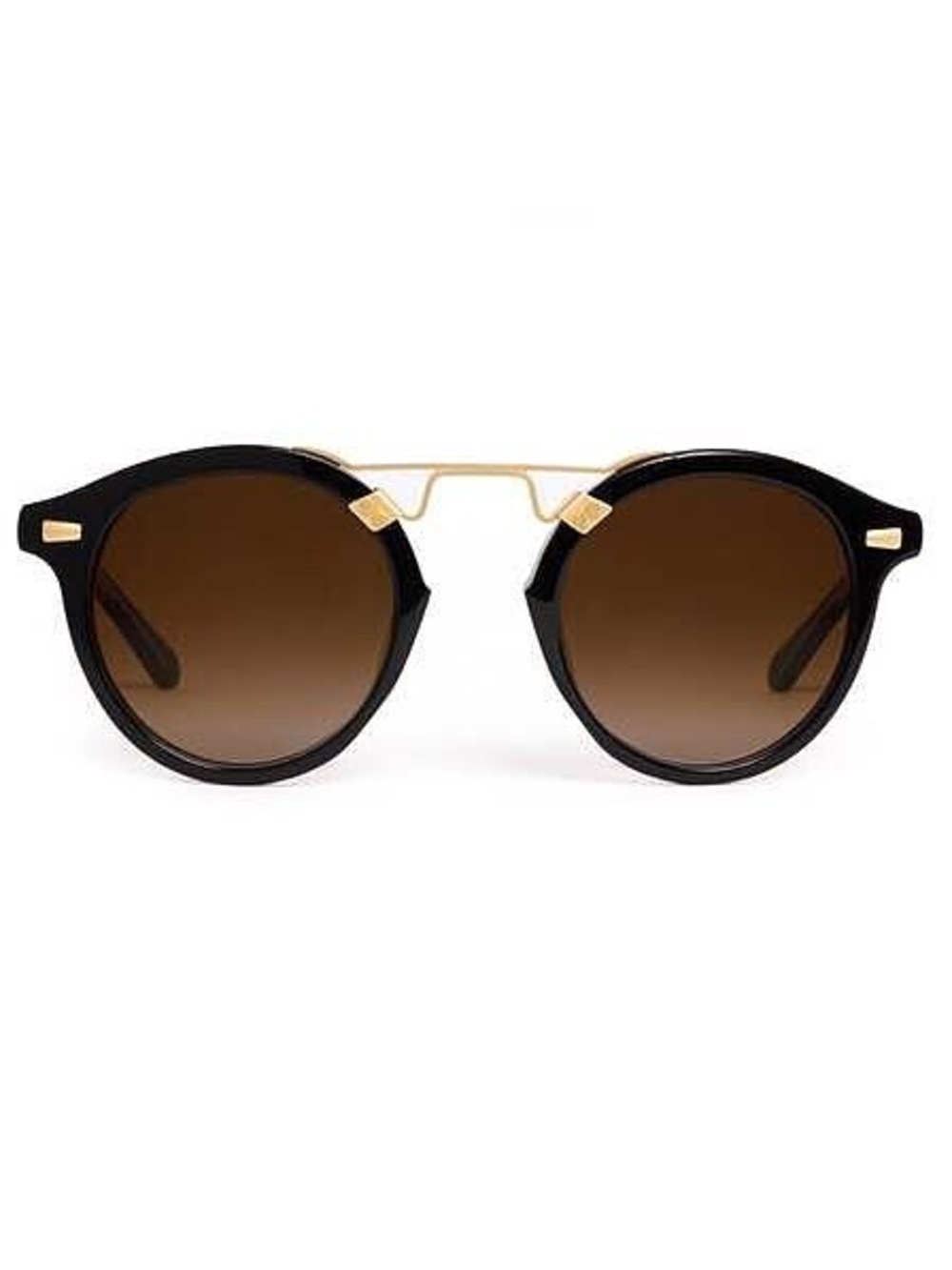 KREWE STL II Black Frame Sunglasses with Gold Bridge and Brown Lenses